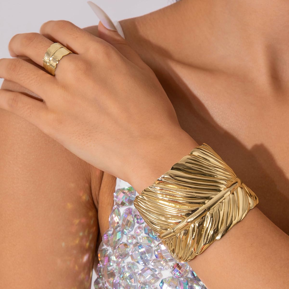 Double Infinite Twisted Kada Bangle – Gold Plated Geometric Cuff Bracelet – Open & Adjustable – Single Unit