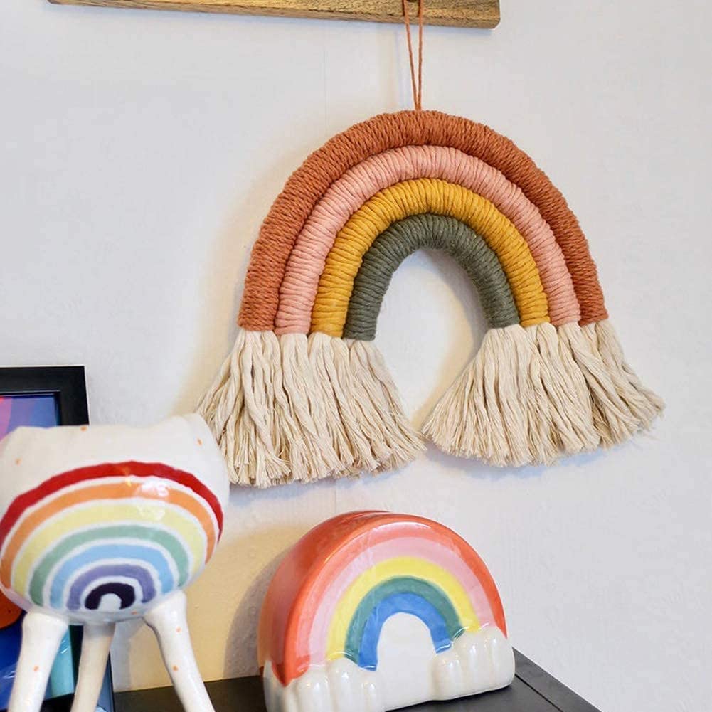 Woven Rainbow Wall Hanging – Handcrafted Textile Art – 8x8 Inch