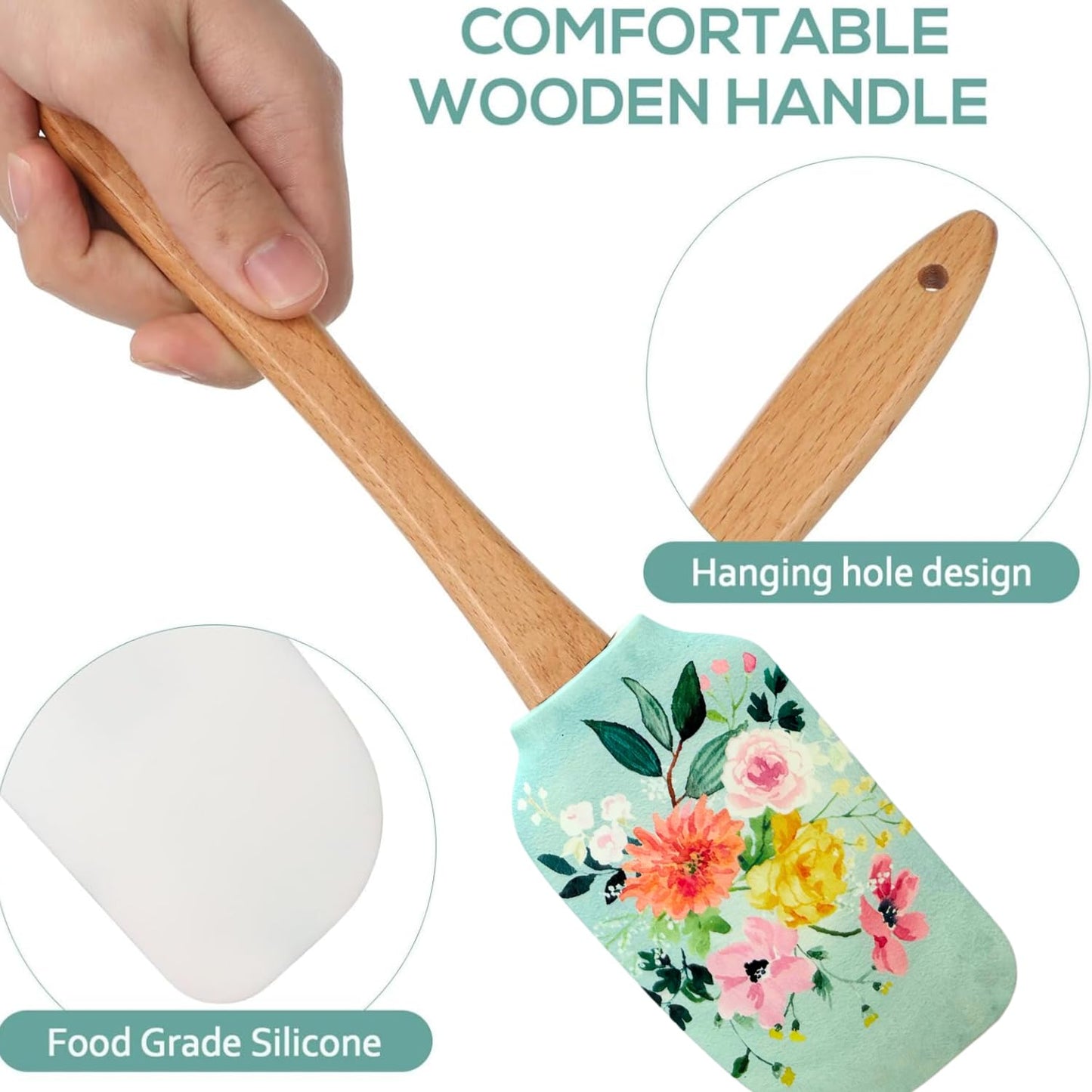 Designer Printed Silicone Spatula Set – Baking Utensil – Food Grade Silicone & Wood – Pack of 2