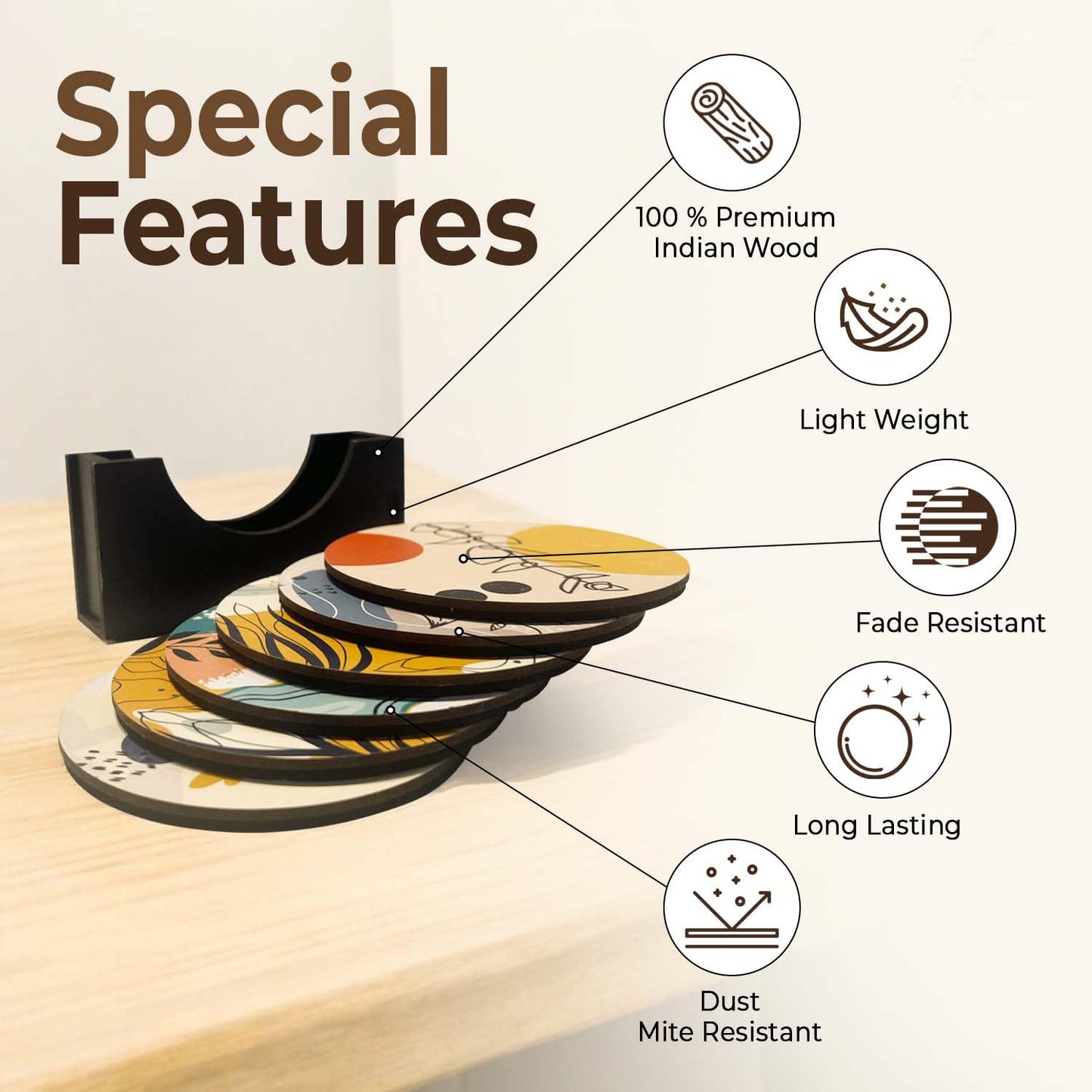 Flora Design Tea Coasters Set of 6 with Stand | Beautiful Home Decor, Gifting, Coffee Mugs & Glasses