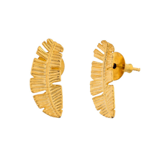 Hawaii Banana Leaf Ear Crawler Studs – Fashion Earrings – Handcrafted Brass Base – Skin-Safe Finish