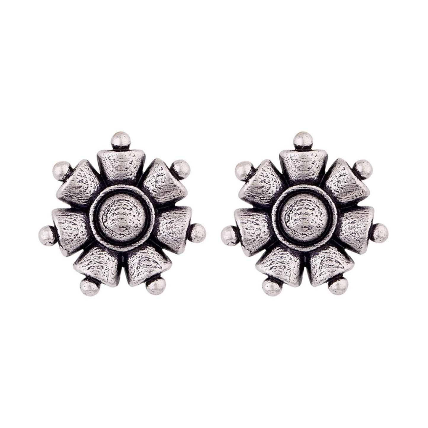Floral Stud Earrings – Fashion Jewellery – Silver Brass, Anti-Tarnish Finish – Lightweight Design