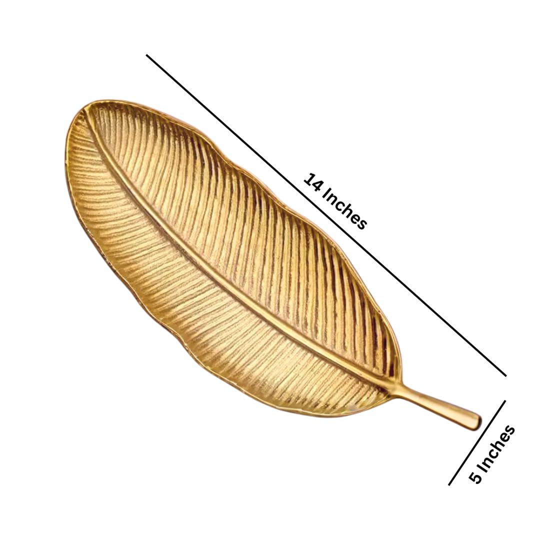 Plateau à motif feuille de bananier – Plat de service décoratif – Métal finition dorée – Design en forme de feuille