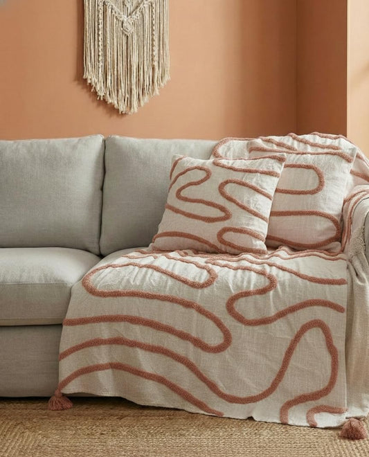 Sofa Throw & Cushion Cover Set – Decor Combo Pack – Hand Tufted Cotton – 50x60" Throw + Two 16x16" Covers