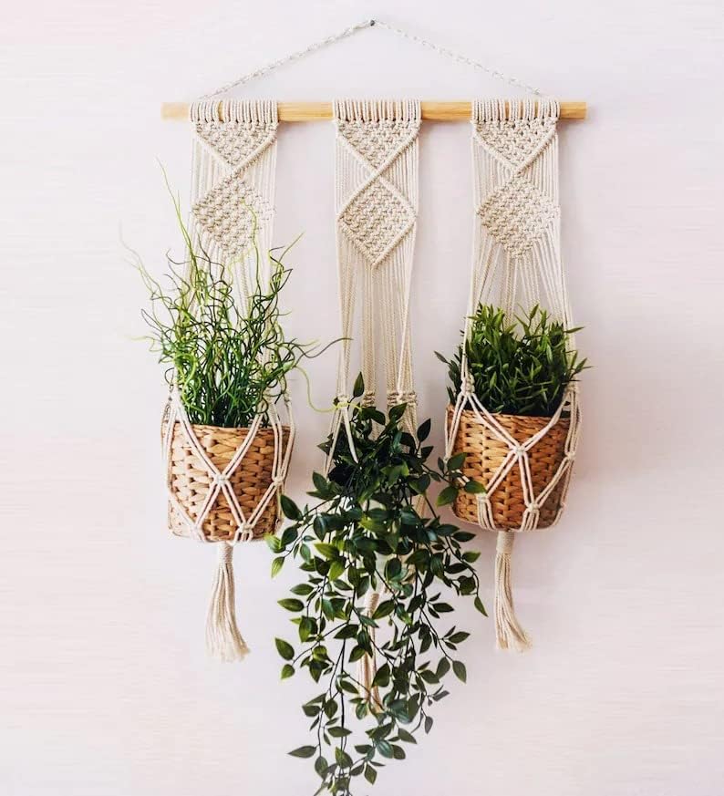 Hand-woven Cotton Hanging Planter – Decorative Pot Holder