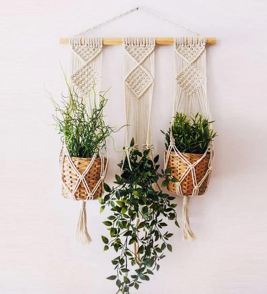 Hand-woven Cotton Hanging Planter – Decorative Pot Holder
