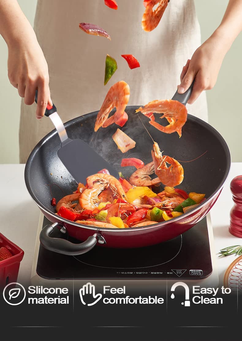 Spatule de cuisine en silicone – Spatule à crêpes large – Silicone anti-rayures et résistant à la chaleur – 28 x 7 cm (Lot de 1)