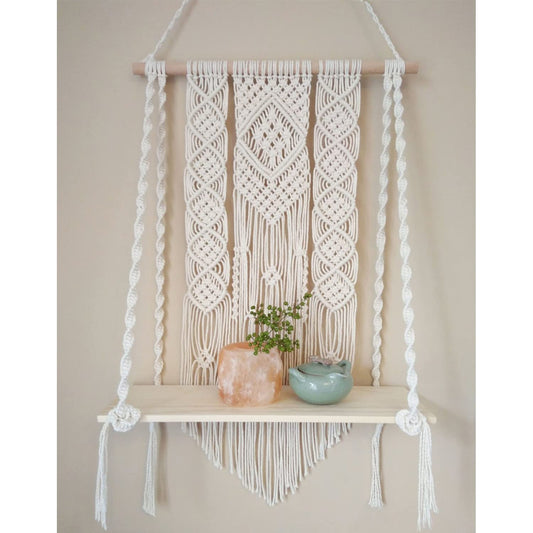 Hanging Wall Shelf – Hand-Knotted Cotton & Pine – 16x5x24 Inches