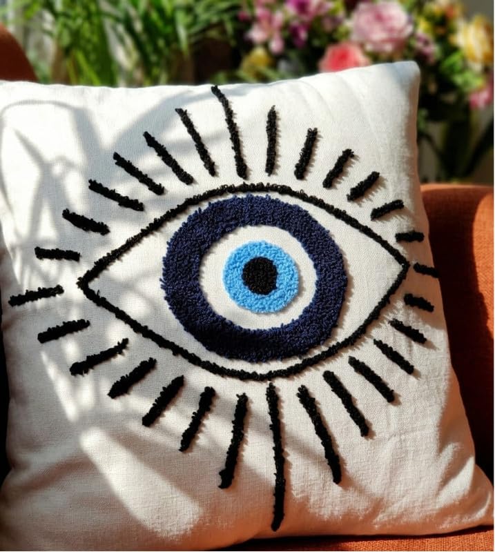 Evil Eye Tufted Decorative Cushion Cover - 100% Cotton - 1pc