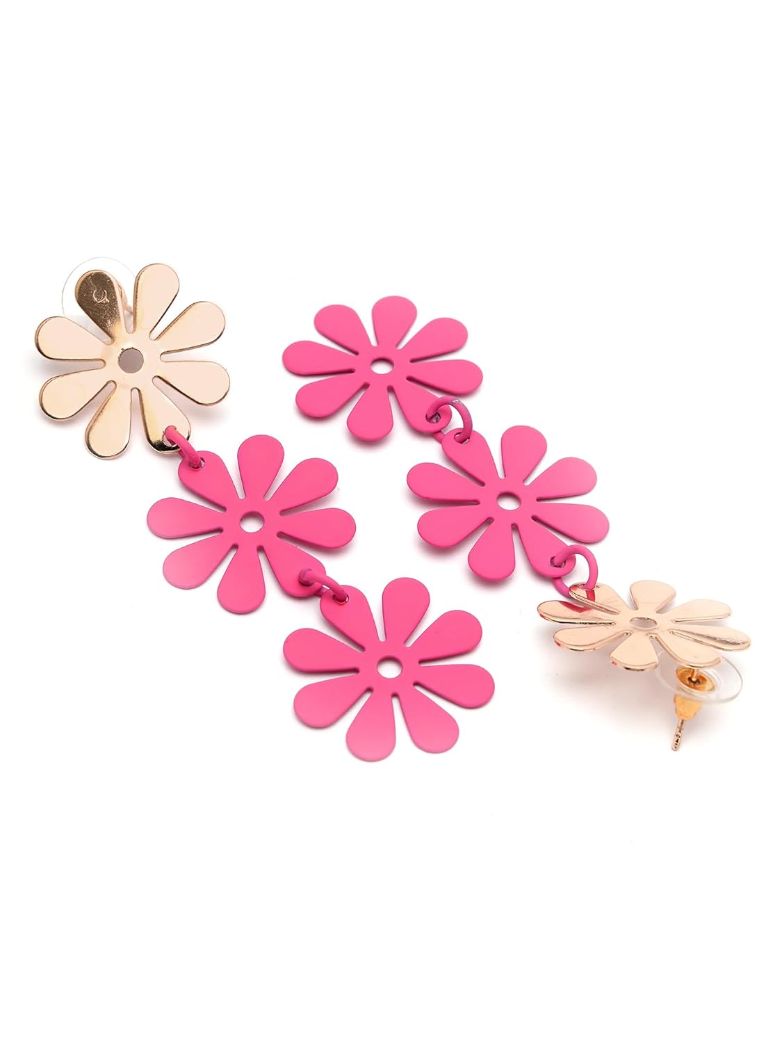 Floral Design Drop Earrings – Women's Fashion Jewellery – Pink & Gold Finish – Sold by Pair