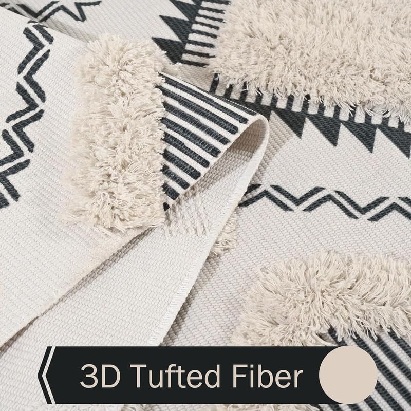 Printed Diamond Pattern Hand Woven 100% Cotton Washable Bedside Runner Rug 2x5 Feet | Living Room, Bedroom, Kitchen Carpet