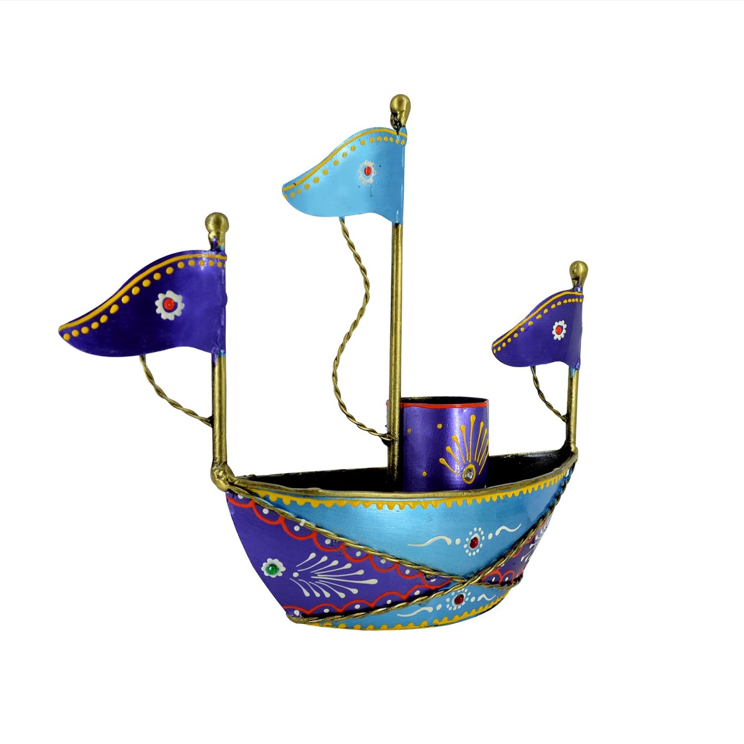 Handpainted Turkish Metal Ship Boat Naav Showpiece 26cm | Tabletop Home Decor, Office Desk Organiser, Gifts