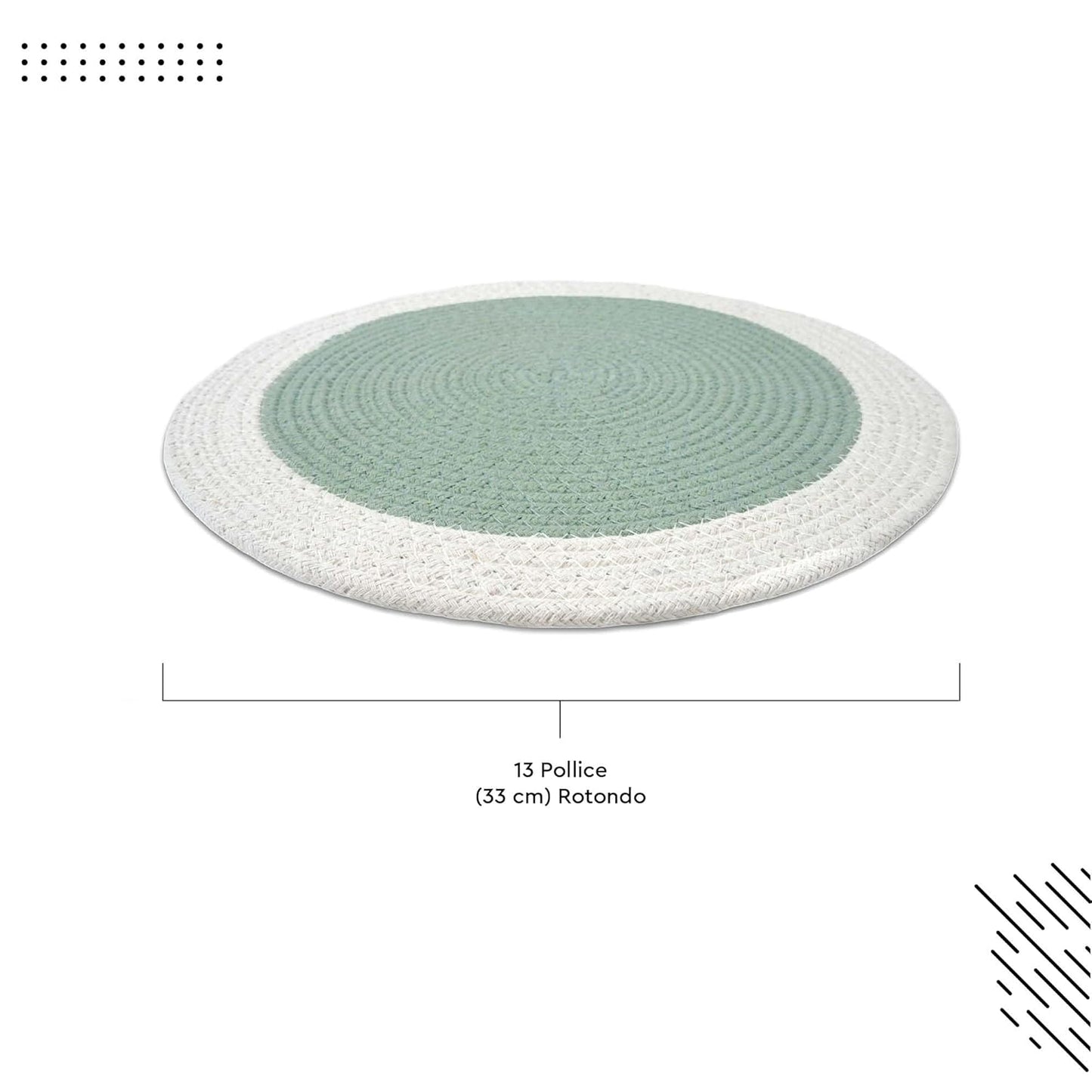 Sage & Off White Handmade Ribbed Cotton Round Table Mats Set of 4 | Heat-Resistant, Non-Slip, Washable Dining Placemats