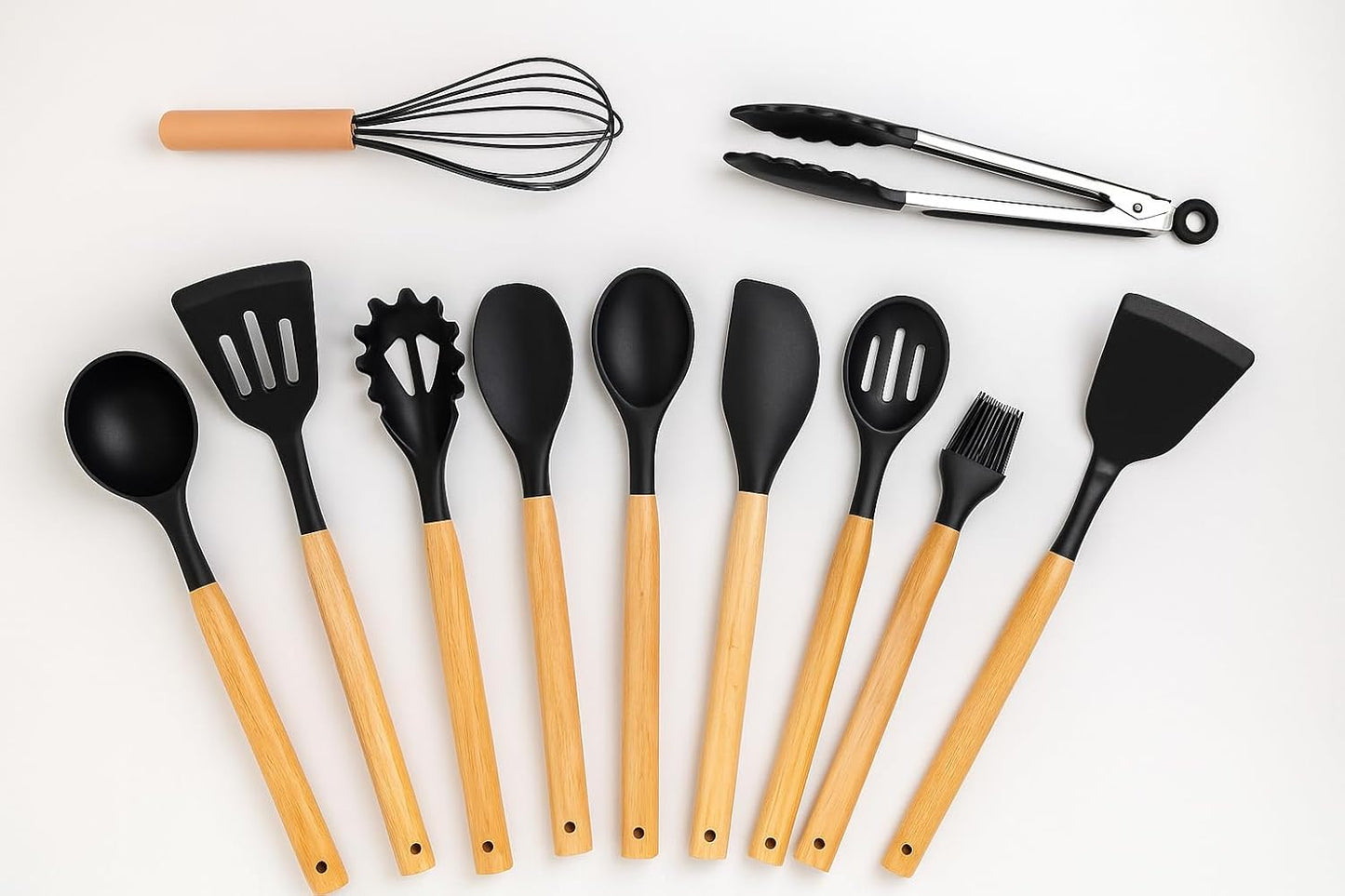 Silicone Kitchen Utensil Set – Cooking & Baking Tools – Heat Resistant Silicone, Wooden Handle, Non-Stick Safe – 12-Piece