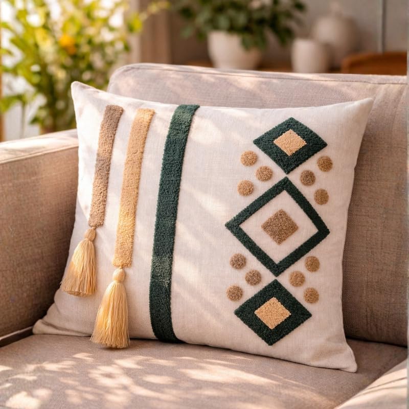 Geometric Tufted Decorative Cushion Cover - 100% Cotton - 1pc
