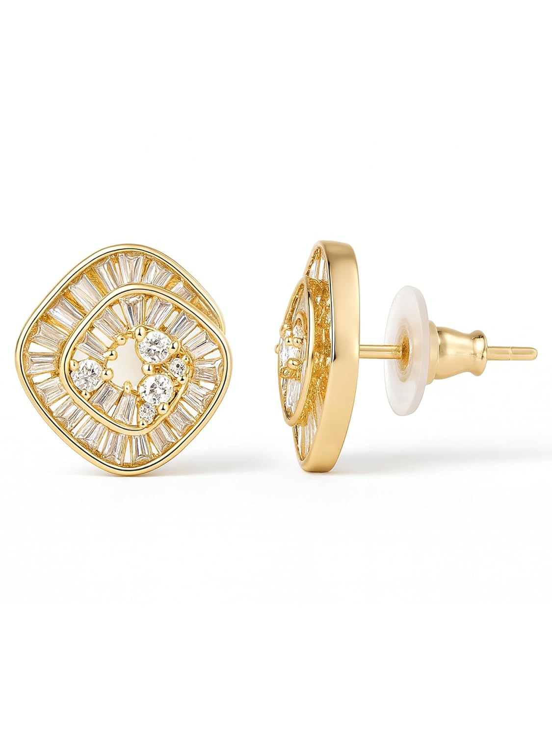 Spiral American Diamond Stud Earrings – Gold-Plated Finish – Retail Unit