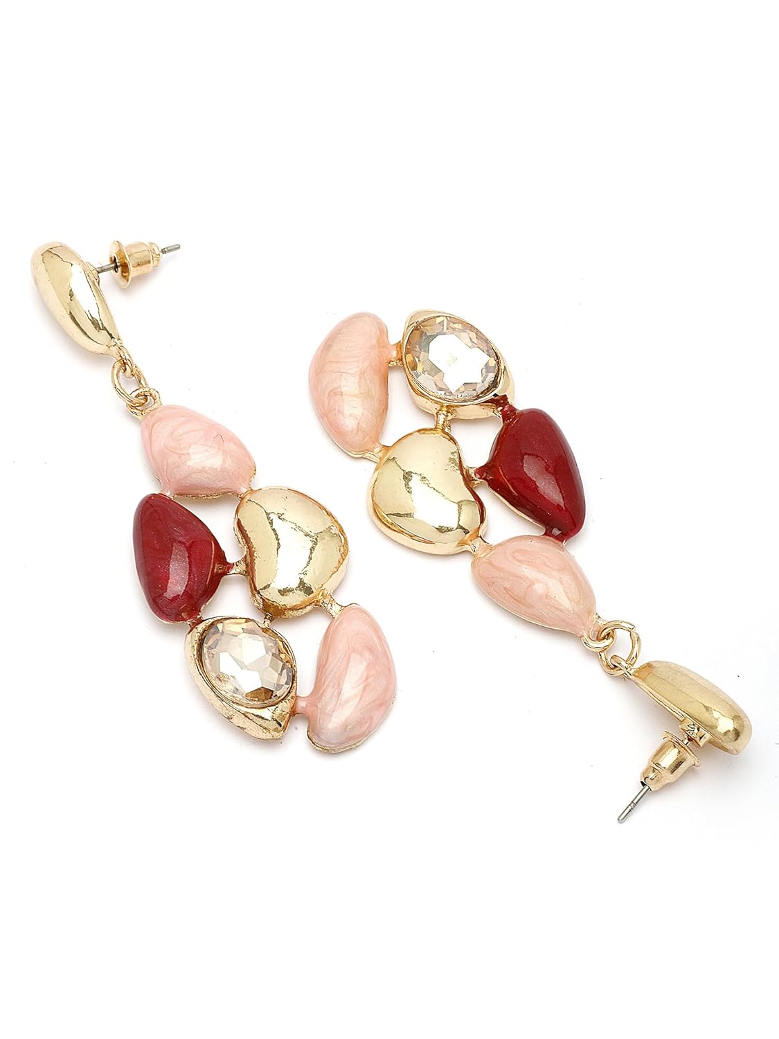 Pink & Red Drop Earrings – Gold Plated Fashion Jewellery – Vibrant Colour Palette
