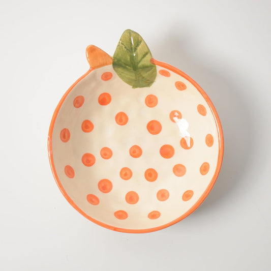 Orange Polka Heart Pattern Bowl – Artisanal Ceramic Serving Bowl – Dishwasher & Microwave Safe
