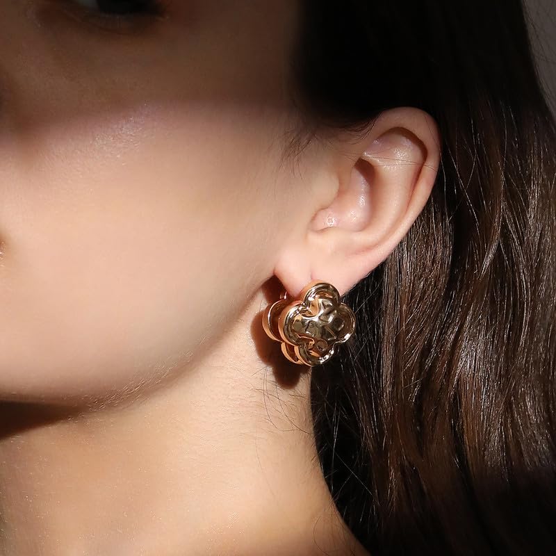 Signet Hoop Earrings – Fashion Jewellery – Alloy, California Gold – Secure Hinge Closure