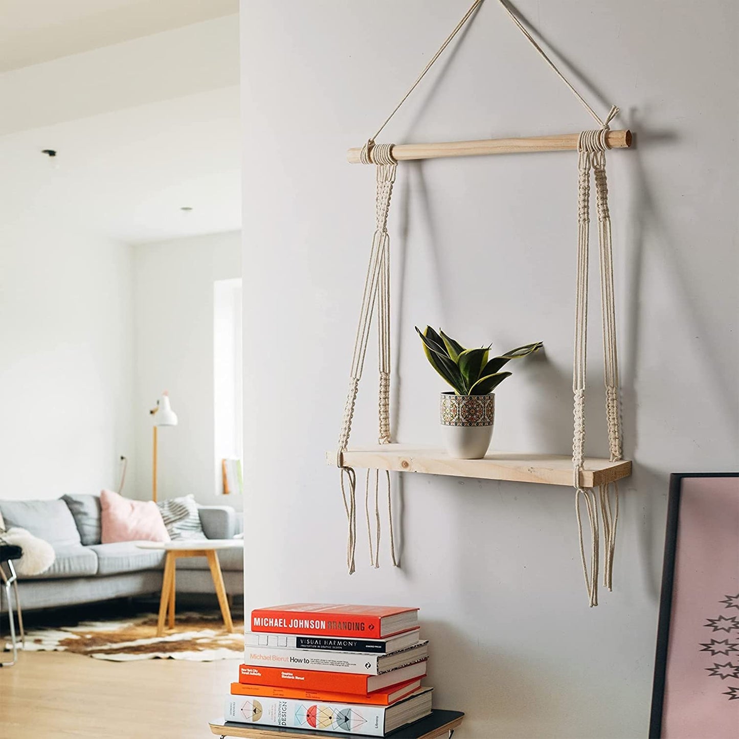 Macrame Wall Shelf – Decorative Cotton Rope & Wood – 12x5x24CM