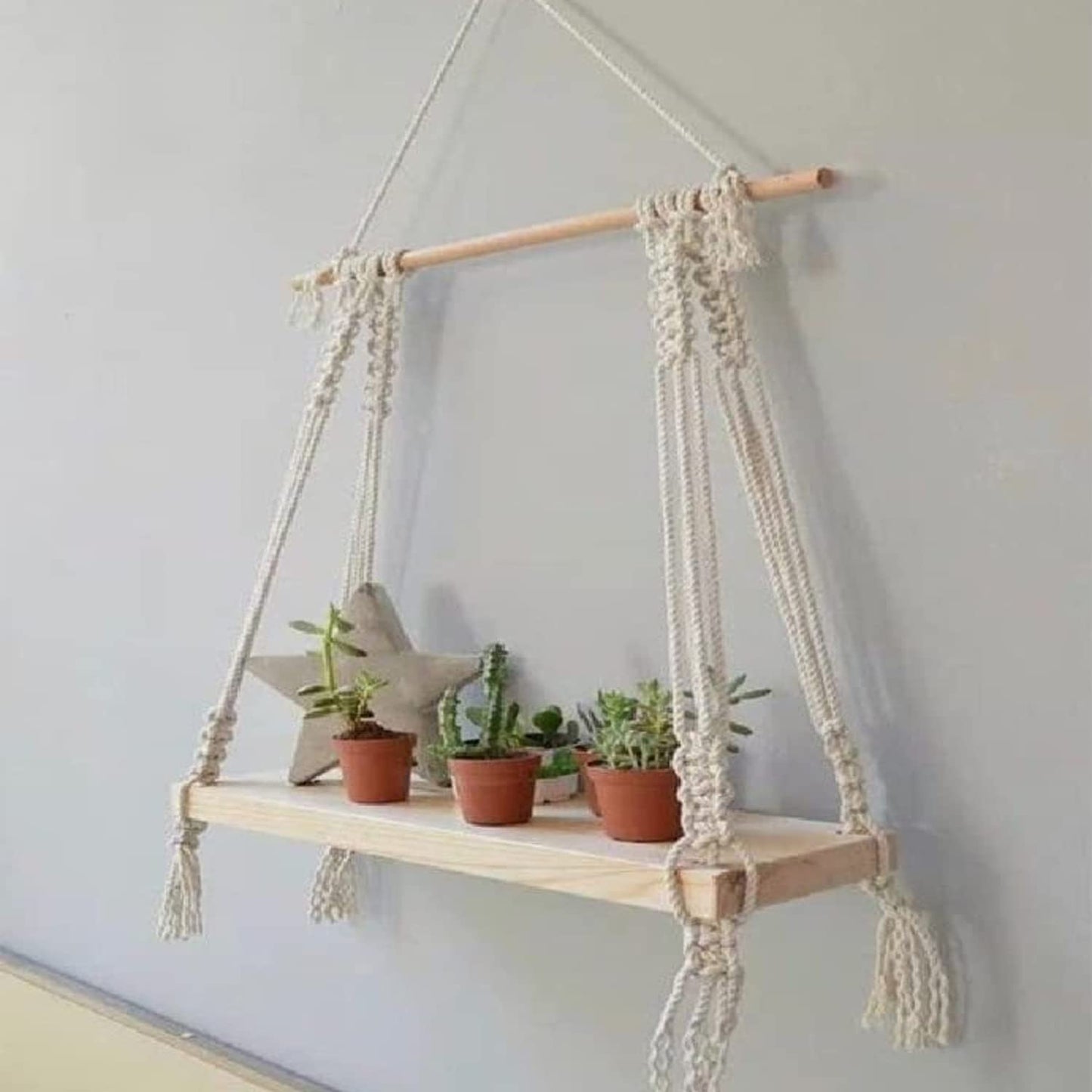Macrame Wall Shelf – Decorative Cotton Rope & Wood – 12x5x24CM