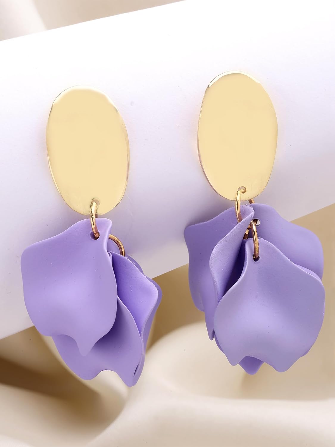 Contemporary Lilac Drop Earrings – Fashion Jewellery – Gold-Plated Finish – Retail Stock