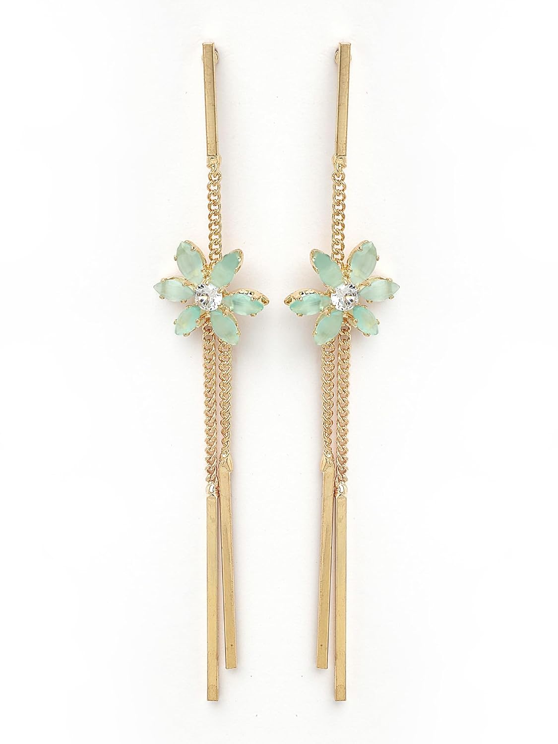 Contemporary Sea Green Drop Earrings – Gold-Plated Fashion Jewellery – Retail Pack