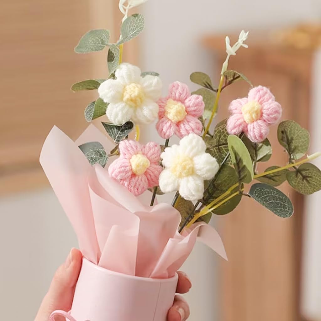 Everlasting Floral Arrangement – Handmade Crochet – Pink Vase – Single Display Unit