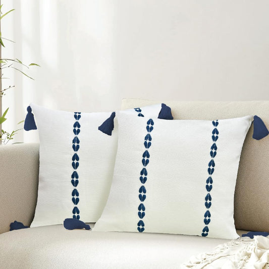 Embroidered Cotton Cushion Cover Set – Home Textiles – Intricate Braid Design – 16x16 inch, Set of 2