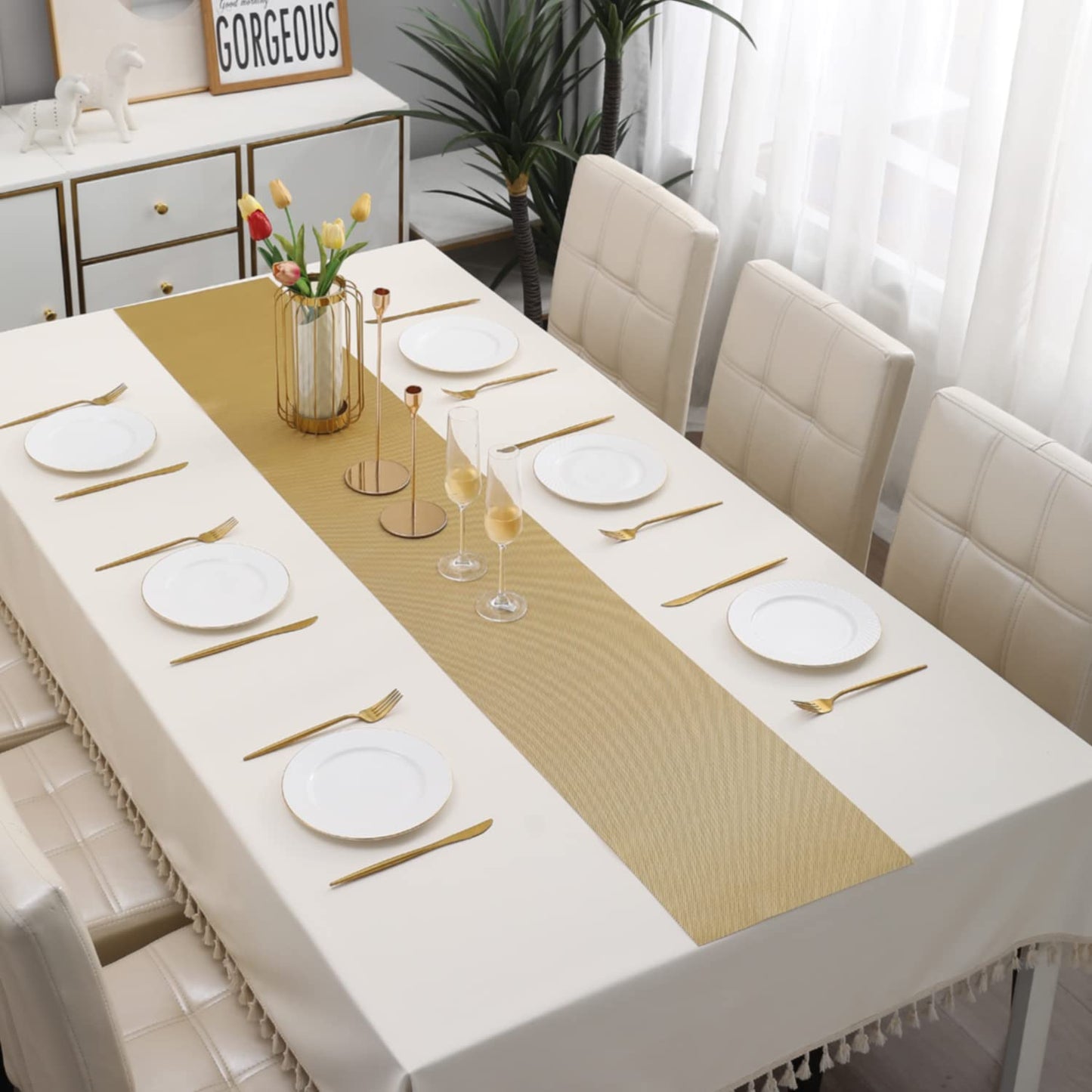 Mustard Easy Clean Table Runner 30x180 cm | Dining, TV Cabinet, Chest Drawer
