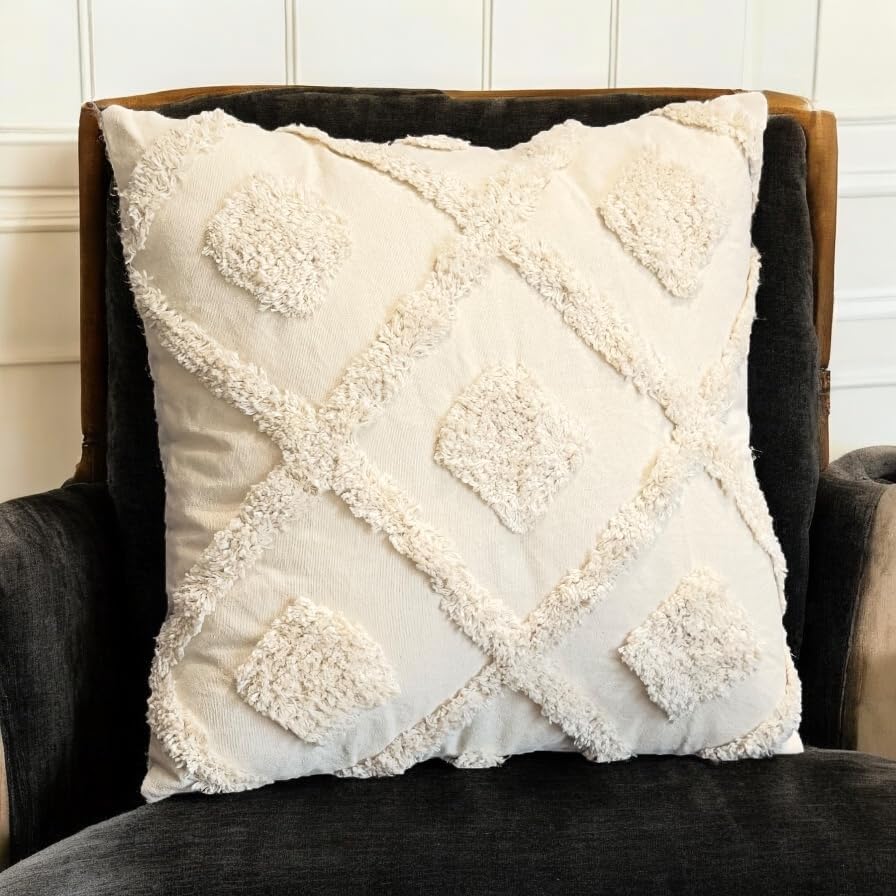 Bohemian Tufted Sunflower Cushion Cover 18x18 inch | Pack of 1 | Decorative Throw Pillow Case for Sofa Bed Couch