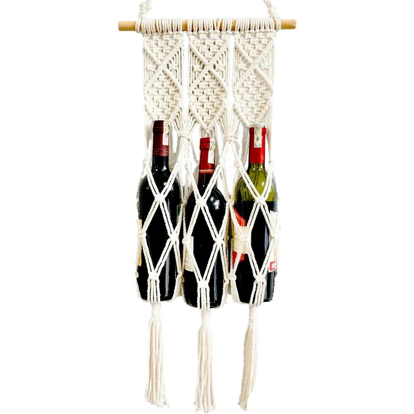 Handwoven Cotton Macrame Wine Holder – Natural Cotton Fibres