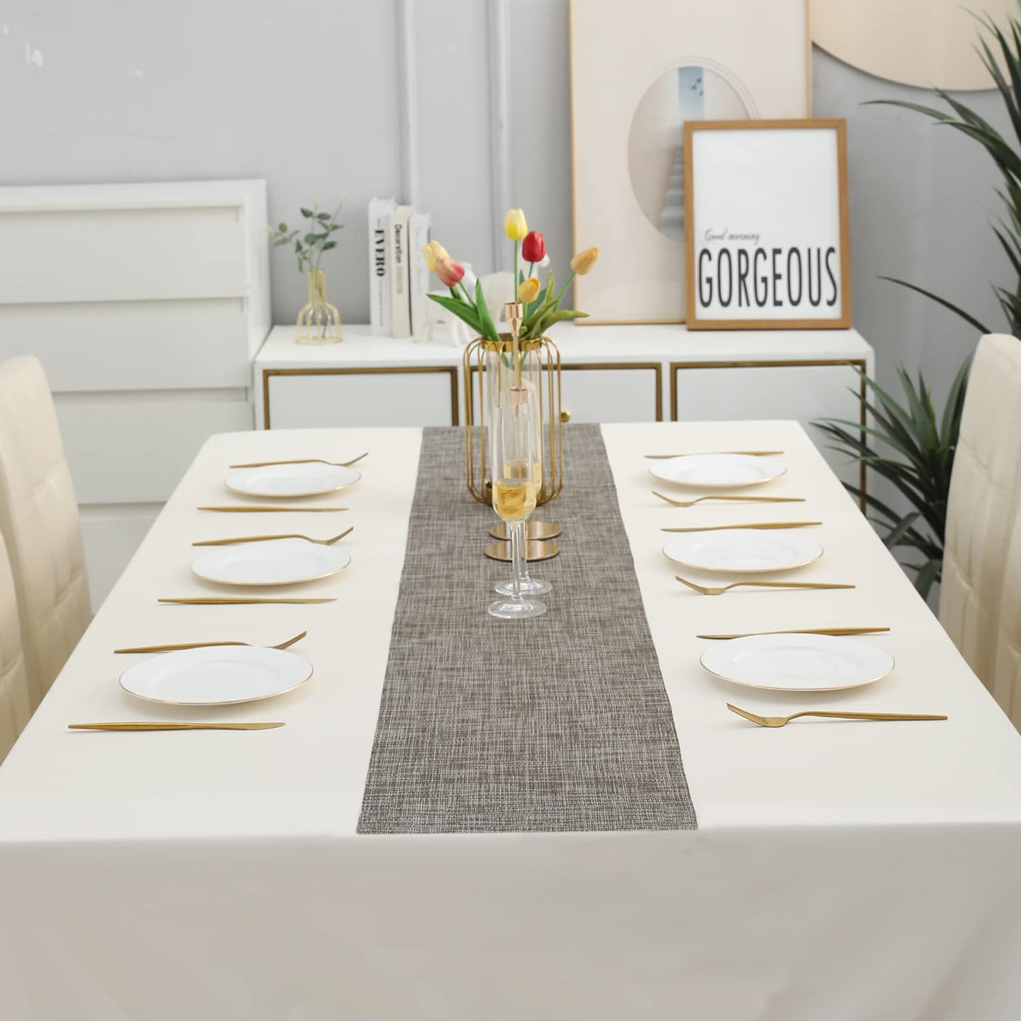 Grey Modern Easy Clean PVC Polyester Table Runner 30x180 cm | Dining TV Cabinet Chest Drawer Decor