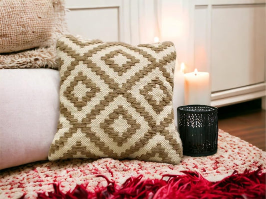 Hand Crafted Bohemian Pit Loom Cushion Cover 18x18 Set of 1 | Boho Living Room Decor, Cotton Pillow Cover