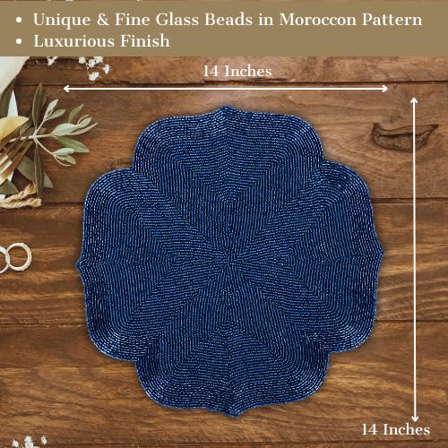 Elegant Blue Moroccan Beaded Placemat 14" Glass Bead Table Mat (Set of 1) | Decorative Dining Kitchen Counter Decor, Gift