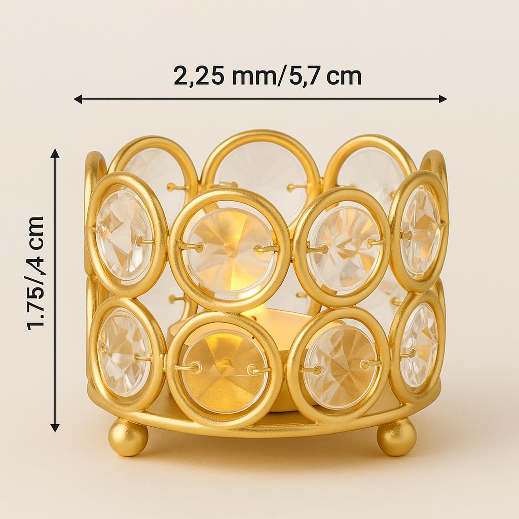 Elegant Crystal Gold Tealight Candle Holder, Sparkling K9 Diya Votives (Pack of 4) | Home Decor, Diwali, Wedding, Christmas Gift
