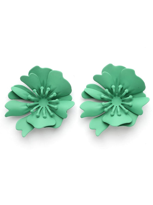 Green Floral Stud Earrings – Fashion Jewellery – Detailed Floral Design