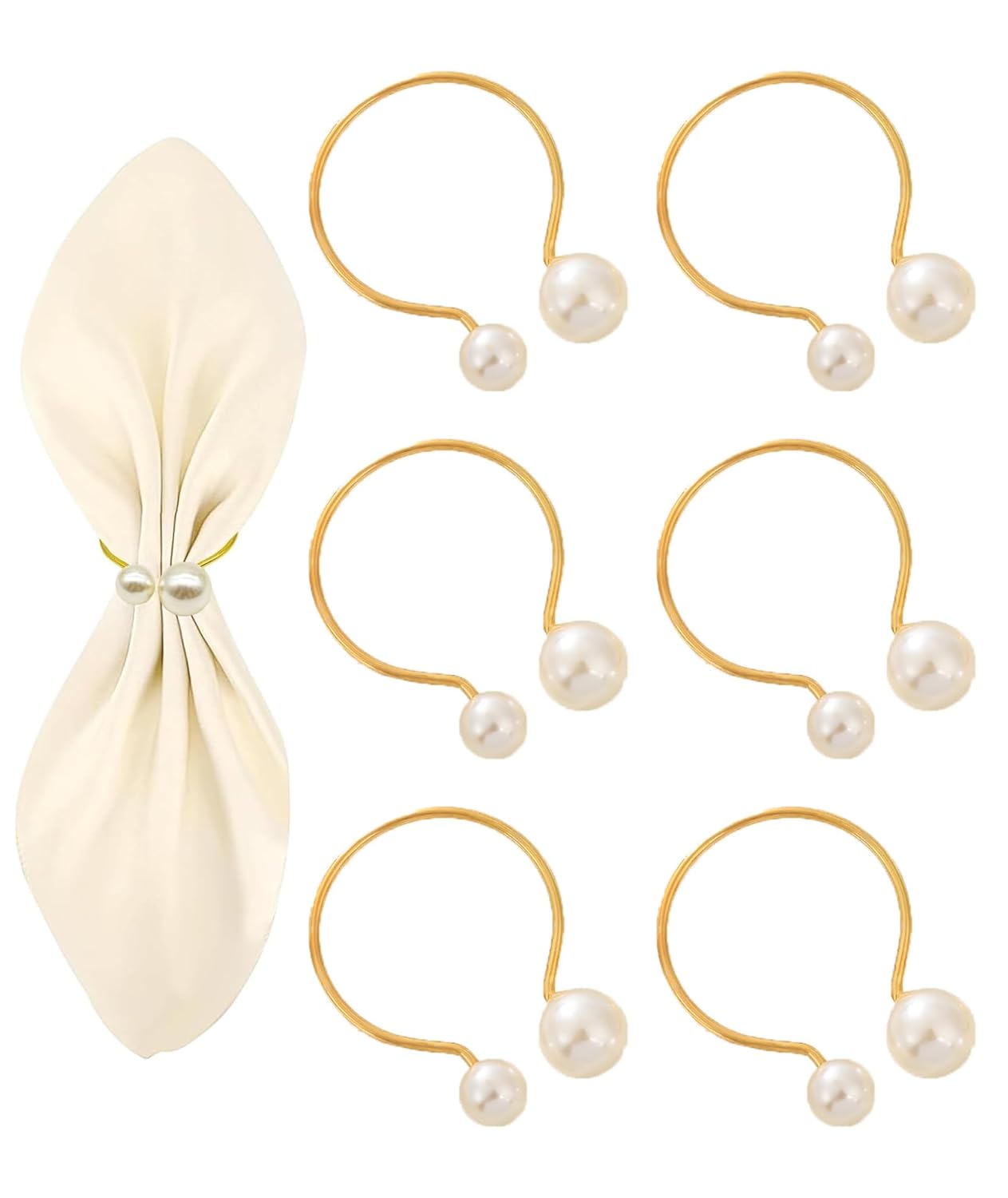 Gold Pearl Napkin Rings – Dining Table Decor – Gold Finish – 6-Piece Set