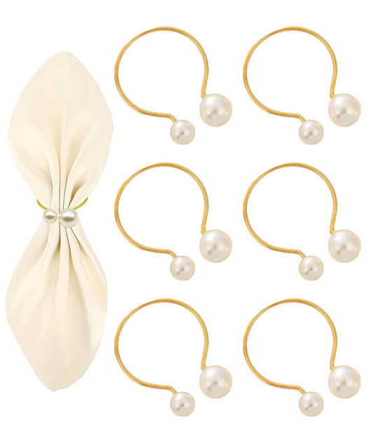 Gouden Parel Servetringen – Tafeldecoratie – Goudkleurig – 6-delige Set