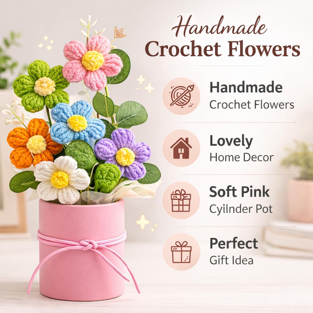 Artificial Floral Bouquet – Handcrafted Knitted Decor – Cotton Yarn – Single Unit