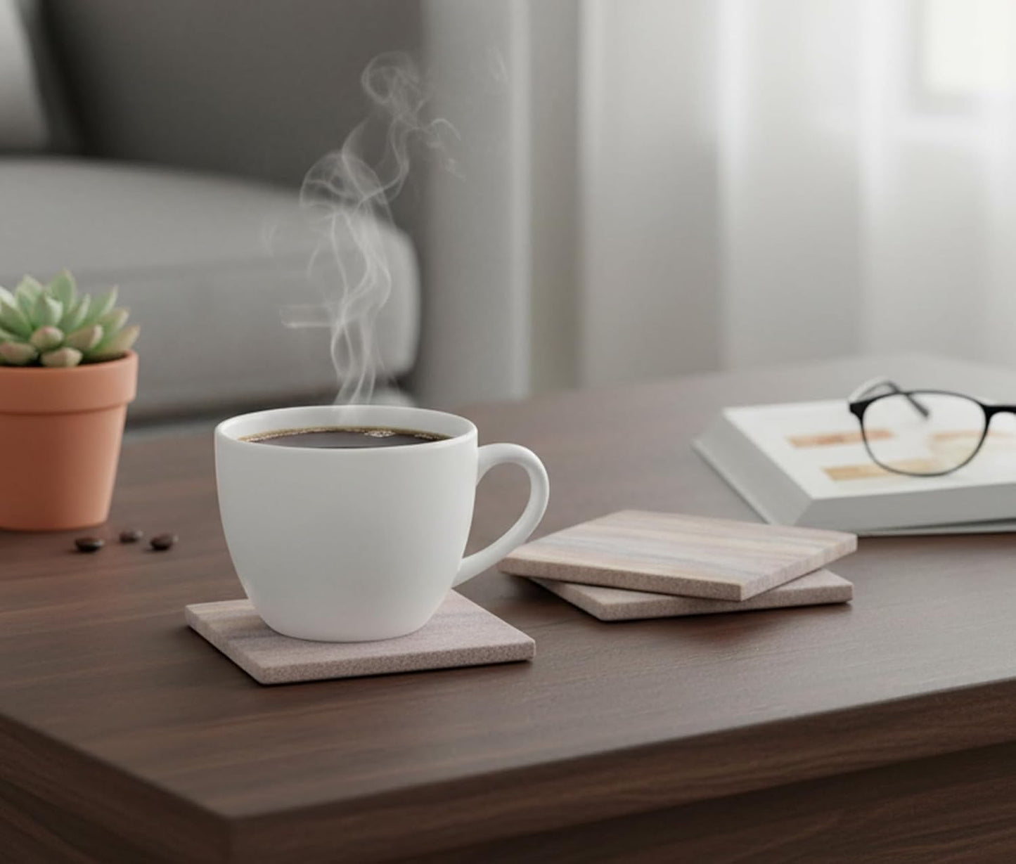 Coasters Set of Natural Stone - Natural Water Absorbent, Unique Table Coaster Set (Set of 4)