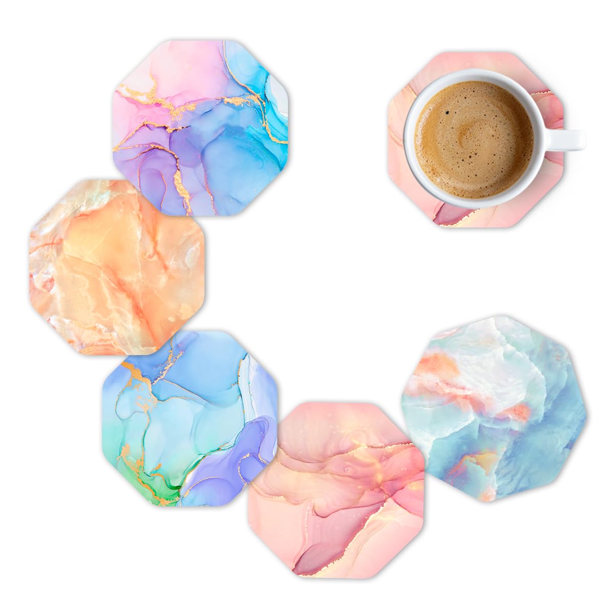 Premium Designer Printed Wooden Coasters for Tea Cups, Coffee Mugs & Glasses (3.5x3.5 Inch, Set of 5) | Home Decor & Gifts