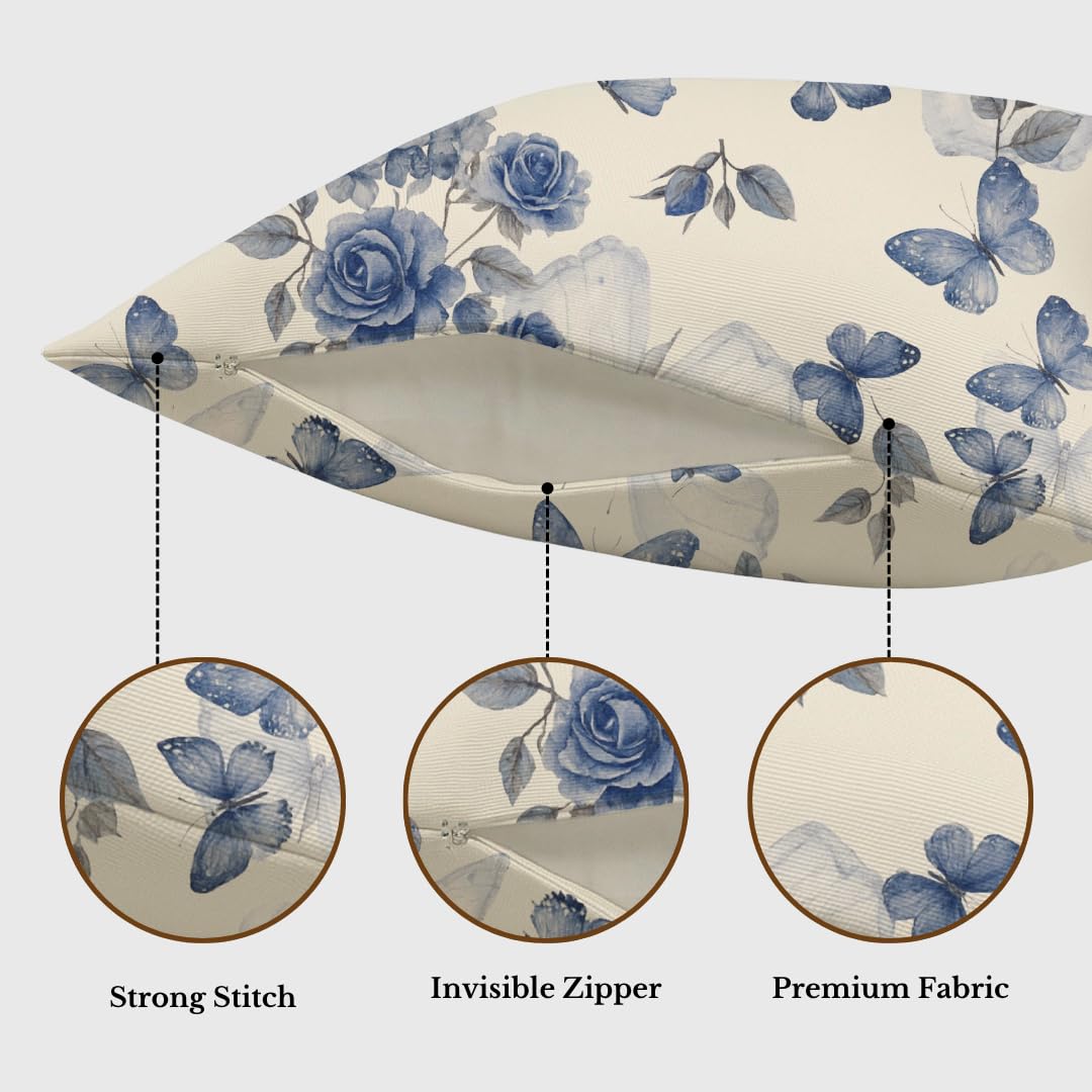 Decorative Butterfly Print Soft 180 GSM Cushion Covers 16x16 Inch Set of 2 | Sofa Bed Chair Home Decor Gift, Hand Block Printed