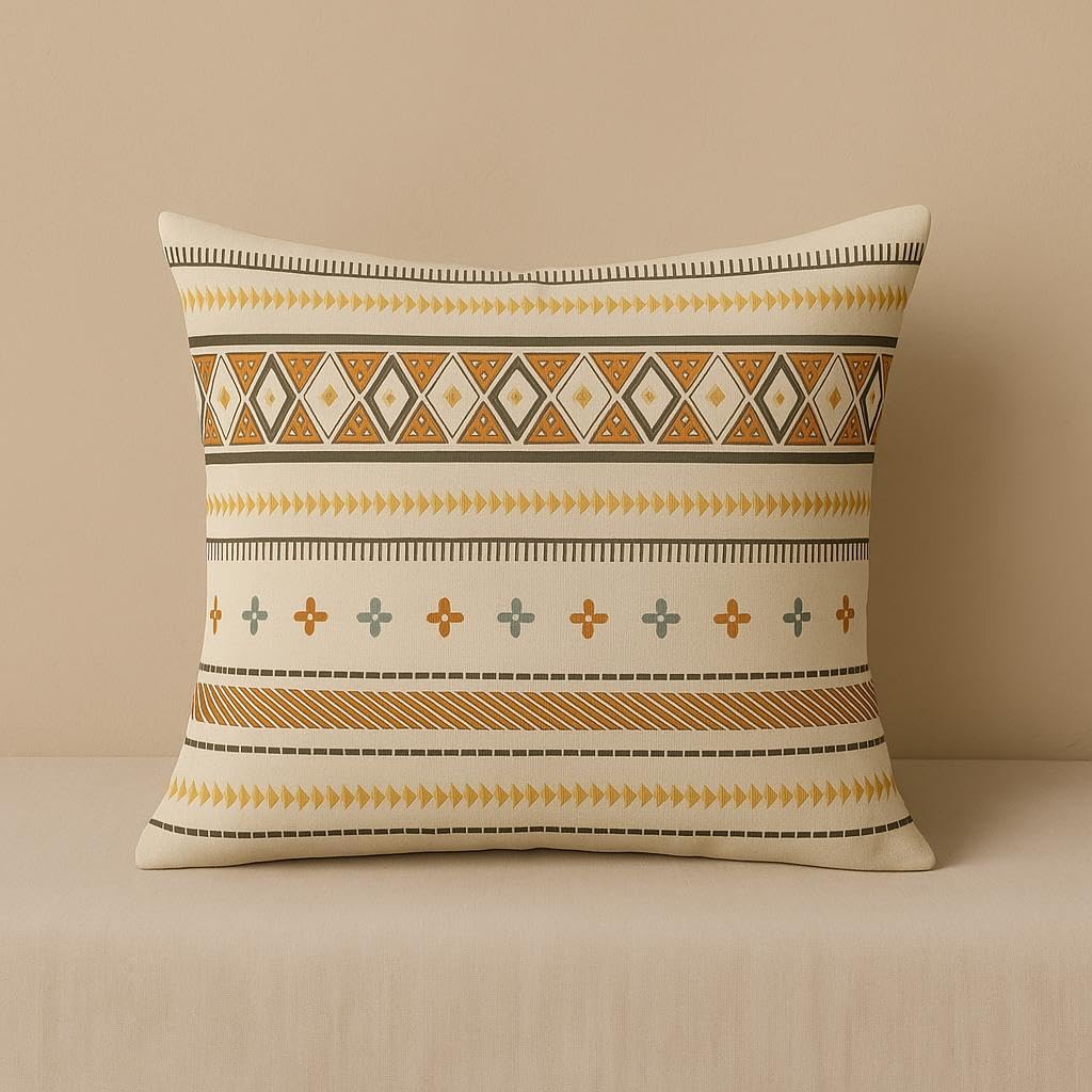 Beige Boho Print Cushion Cover - Natural Cotton