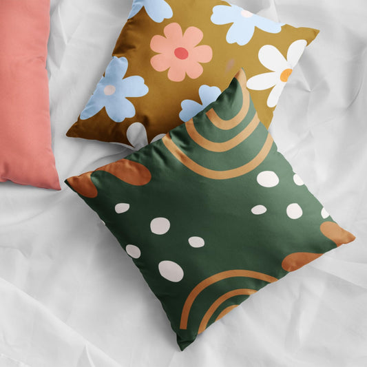 Retro Bloom Digital Print Velvet Cushion Covers 18x18 inch (Pack of 2) | Decorative Throw Pillow for Sofa, Home Decor