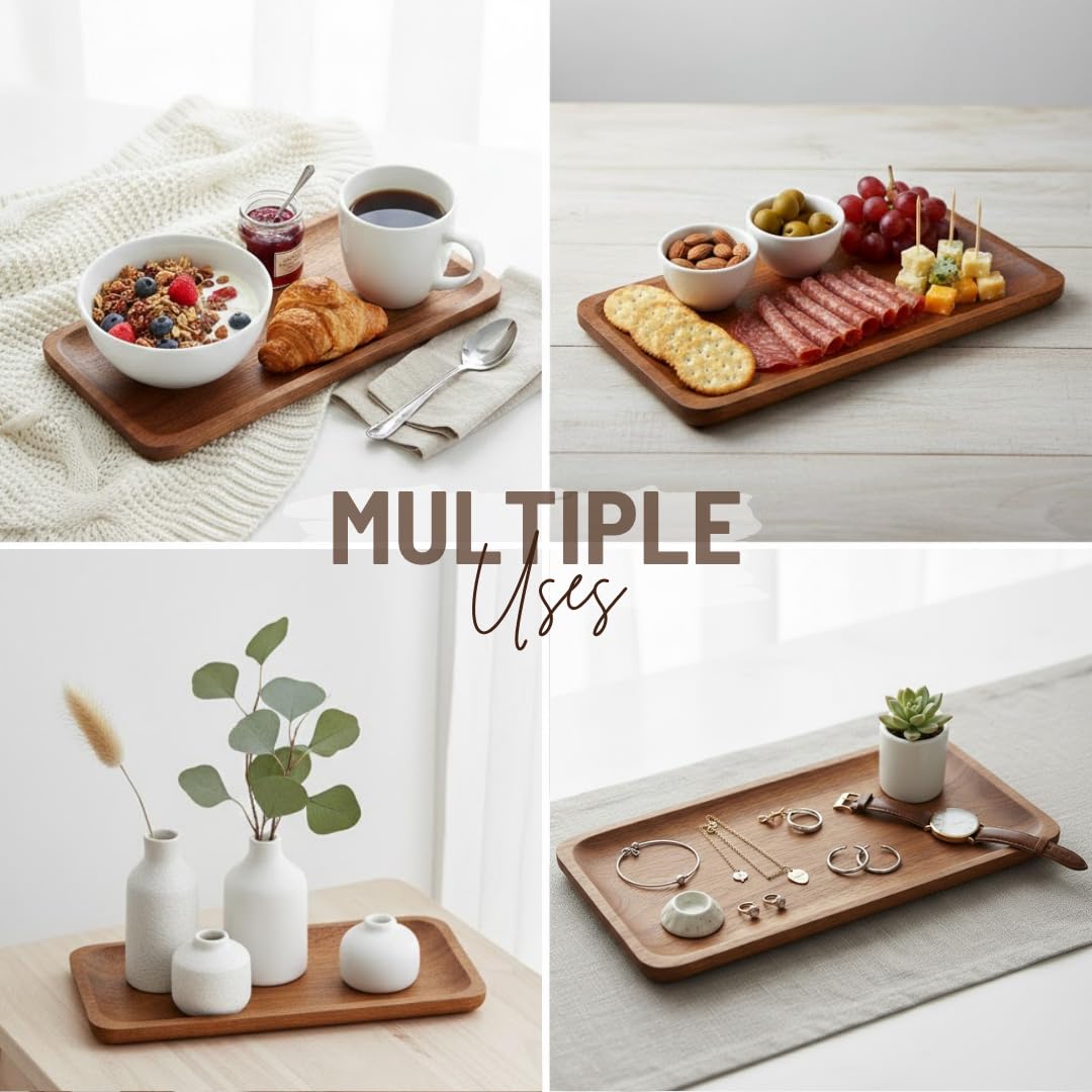 Acacia Serving Platter – Multipurpose Tray – Solid Wood Handcrafted – 12x5 Inch