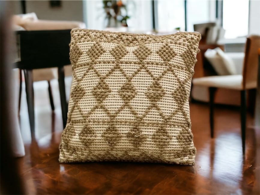 Hand Crafted Bohemian Pit Loom Cushion Cover 18x18" Set of 1 | Boho Couch Pillow Case, Living Room Decor