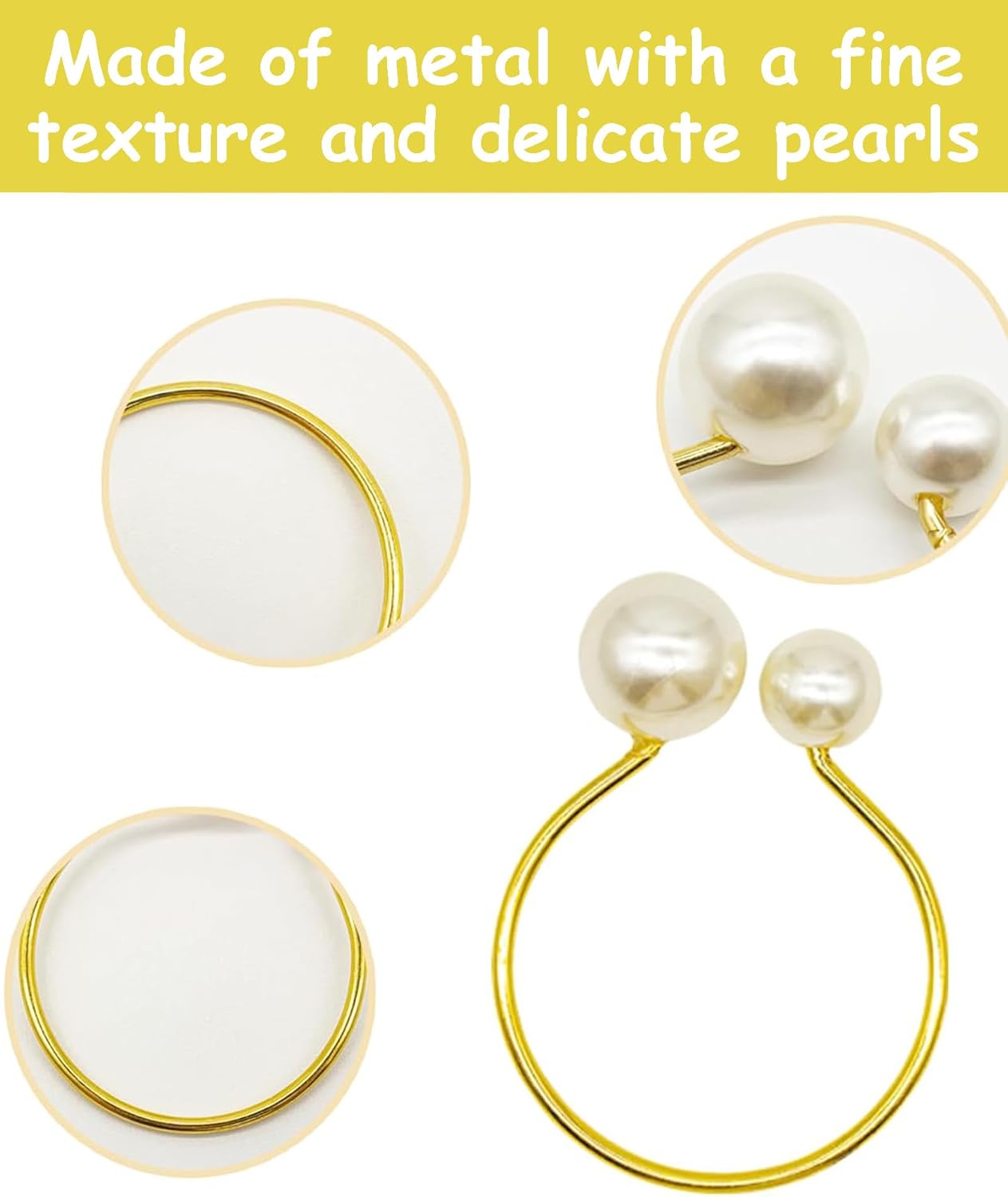 Gold Pearl Napkin Rings – Dining Table Decor – Gold Finish – 6-Piece Set