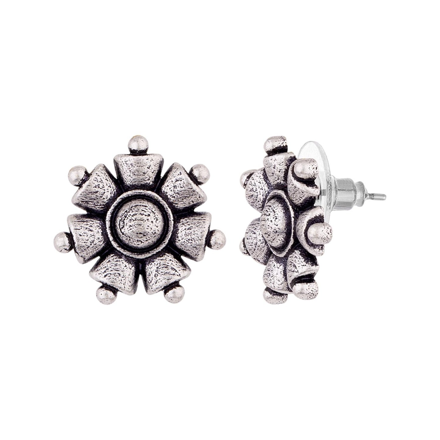 Floral Stud Earrings – Fashion Jewellery – Silver Brass, Anti-Tarnish Finish – Lightweight Design