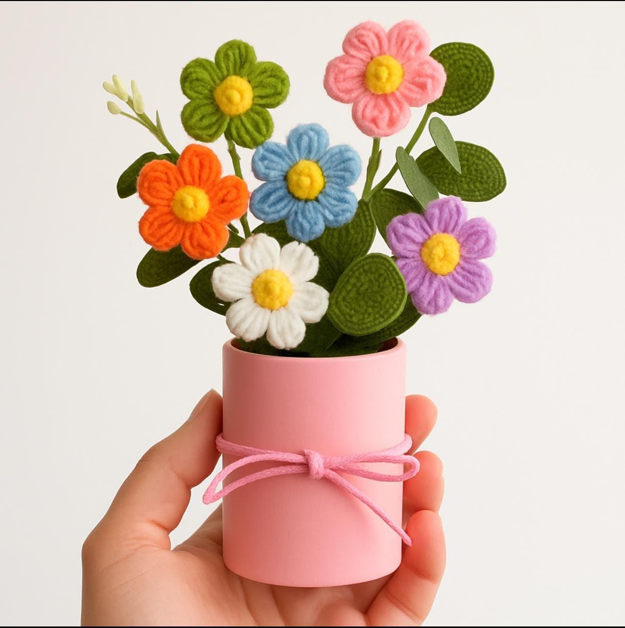 Meerkleurig Madeliefjes Haakboeket – Bloemenarrangement – Duurzaam Katoen – Eén Pak